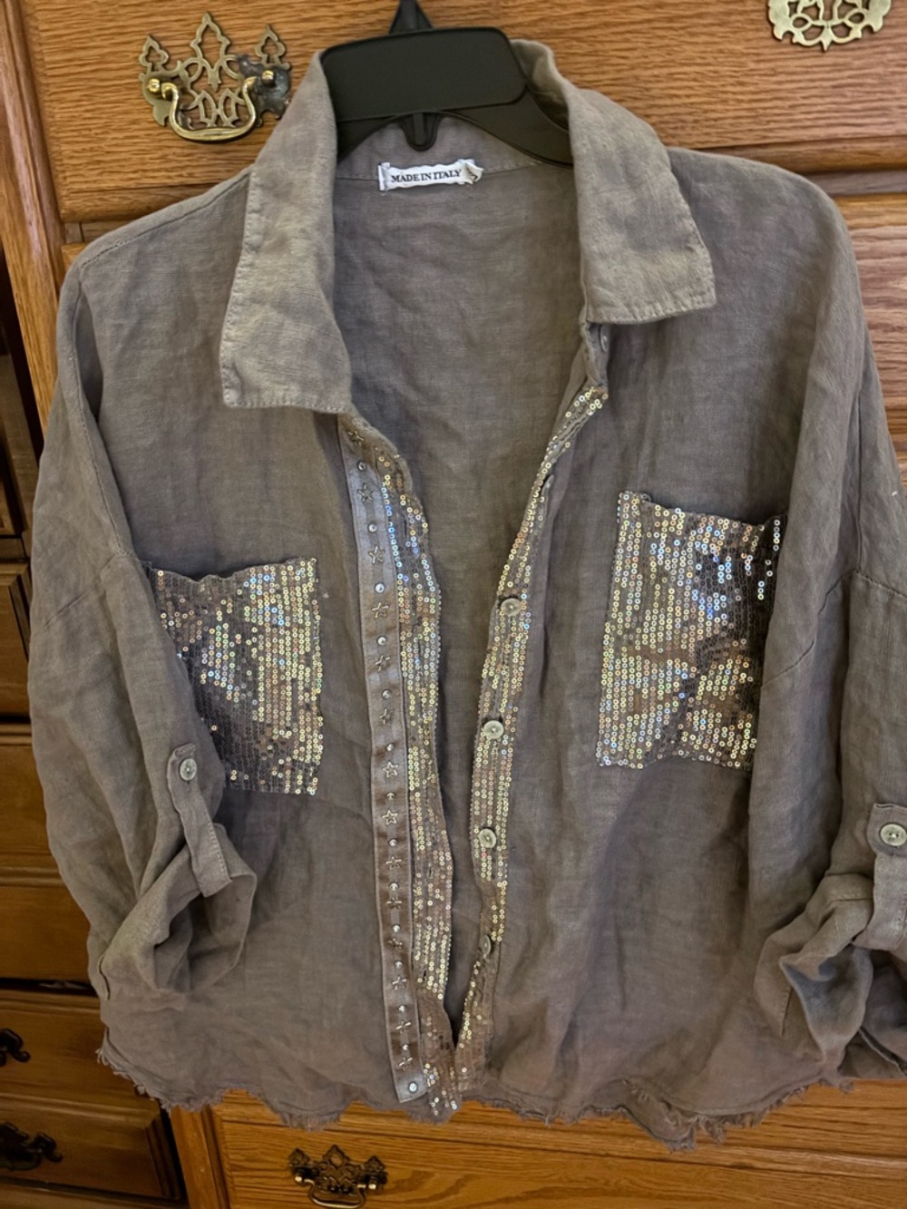 Made In Italy  Metallic Taupe Cotton Shirt